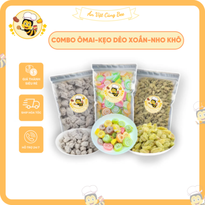 combo 3 món ô mai-kẹo dẻo xoắn-nho khô